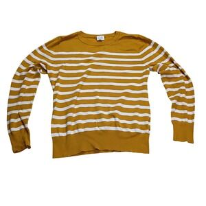 Cielo Sweater Womens L Mustard Yellow Striped Crew Neck Knit Pullover
